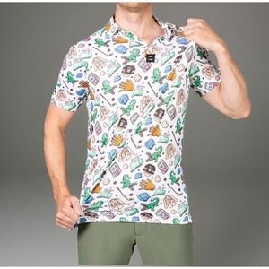Birdie Boss Mens Medium Performance Golf Polo Shirt‎ Colorful White Short Sleeve